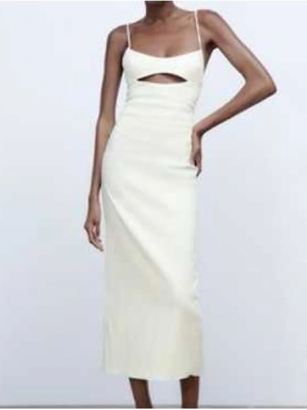 Zara White Linen Blend Dress with Cut-Out - Picture 1 of 7